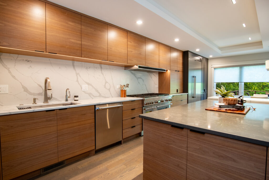 Deerfield Cohesive Contemporary Kitchen Remodel after 1. Photo of the entire remodeled kitchen.
